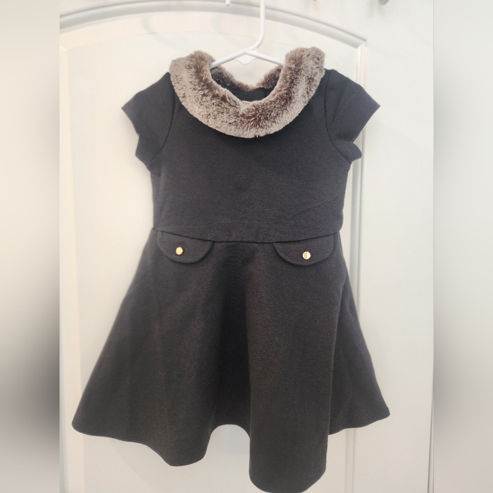 Hope And Henry Toddler Dress with Faux Fur Collar